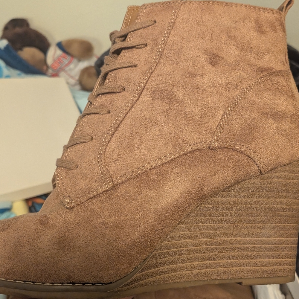 Brown Suede Wedge Ankle Boots